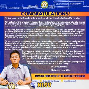 A MESSAGE OF GRATITUDE AND CONGRATULATIONS FROM THE UNIVERSITY PRESIDENT